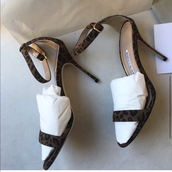 MANOLO BLAHNIK Chaos Leopard Heeled Sandals Shoes Leather - Picture 6 of 8
